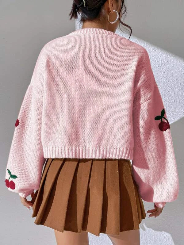 Women's Cherry Print Cardigan – Lightweight Button Front Cardigan