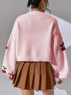 Women's Cherry Print Cardigan – Lightweight Button Front Cardigan