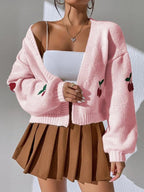 Women's Cherry Print Cardigan – Lightweight Button Front Cardigan