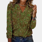 Women's Glitter Sequin Party Blouse – V-Neck Sparkly Evening Blouse