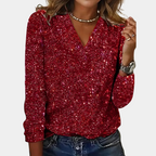 Women's Glitter Sequin Party Blouse – V-Neck Sparkly Evening Blouse