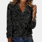 Women's Glitter Sequin Party Blouse – V-Neck Sparkly Evening Blouse