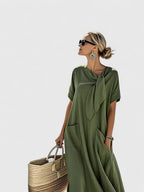 Women's Tie Neck Maxi Dress – Flowy Long Dress with Pockets