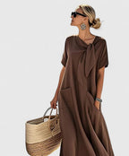 Women's Tie Neck Maxi Dress – Flowy Long Dress with Pockets