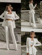 Women's Three Piece Tailored Blazer Set – Crop Top and Matching Pants Set