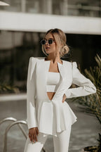 Women's Three Piece Tailored Blazer Set – Crop Top and Matching Pants Set