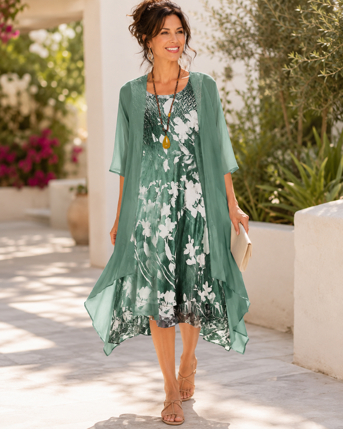 Women's Layered Floral Wedding Guest Dress – Flowy Occasion Dress