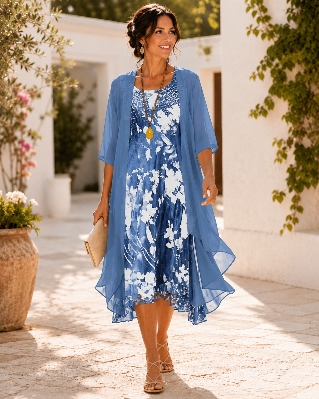 Women's Layered Floral Wedding Guest Dress – Flowy Occasion Dress