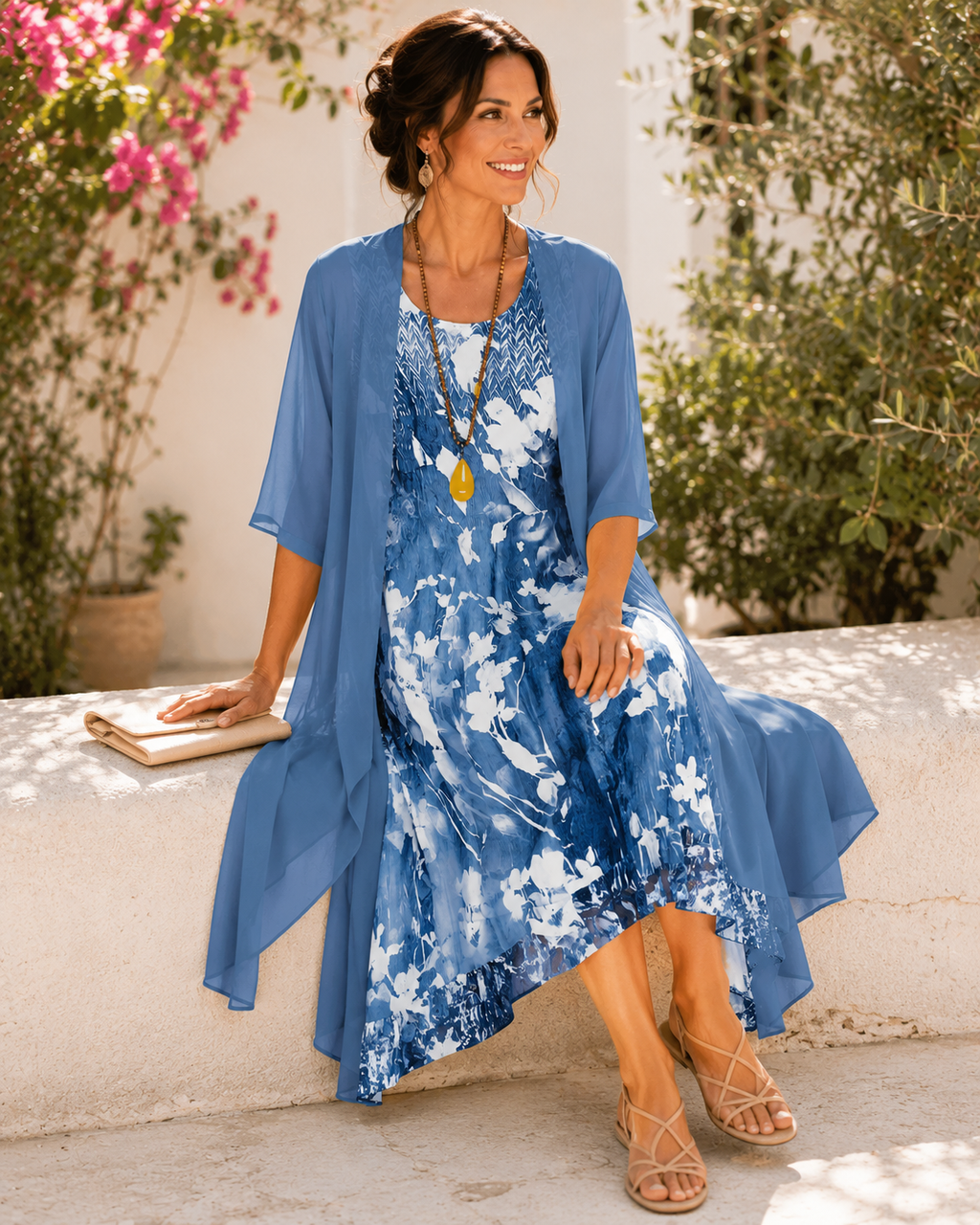 Women's Layered Floral Wedding Guest Dress – Flowy Occasion Dress