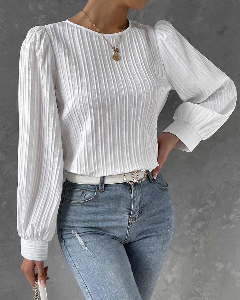 Alanah | Lantern Sleeve Round Neck Blouse with long sleeve