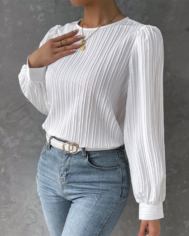 Alanah | Lantern Sleeve Round Neck Blouse with long sleeve