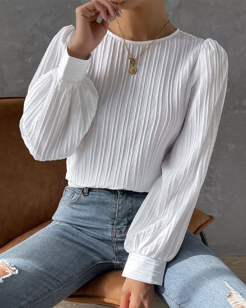 Alanah | Lantern Sleeve Round Neck Blouse with long sleeve