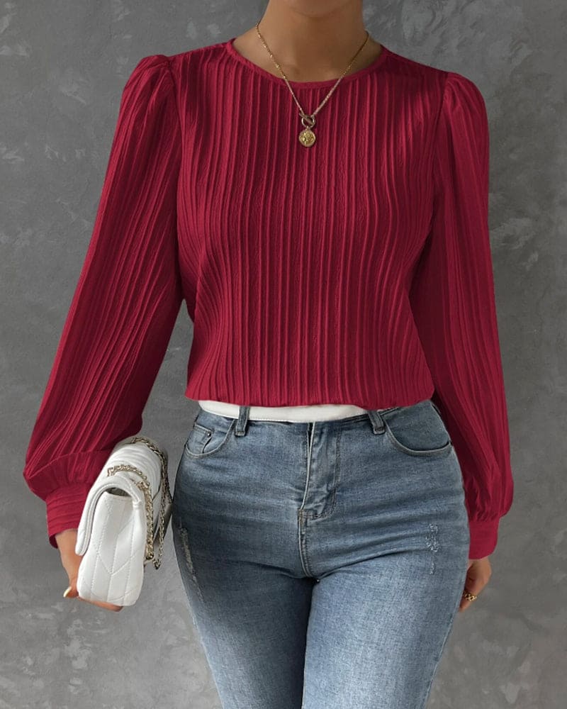 Alanah | Lantern Sleeve Round Neck Blouse with long sleeve