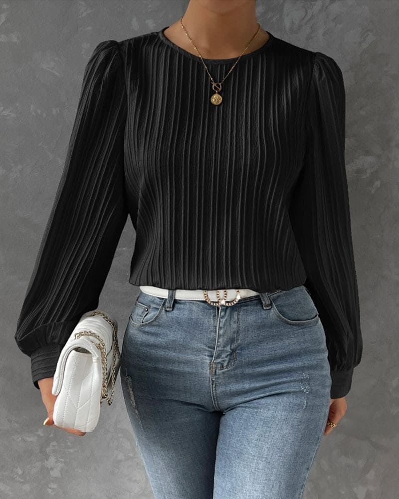 Alanah | Lantern Sleeve Round Neck Blouse with long sleeve