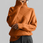 Women's Geometric Roll Neck Sweater – Relaxed Winter Knit Sweater