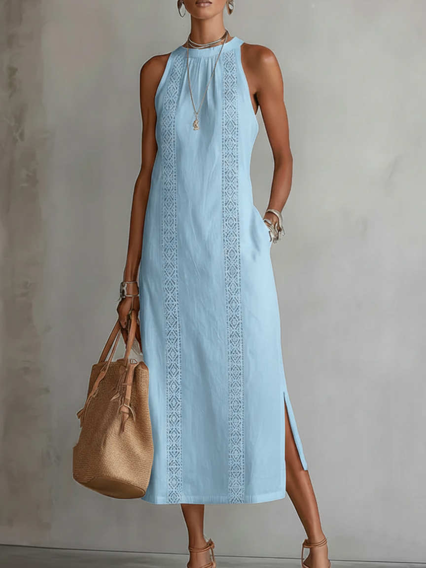 Women's Sleeveless High Neck Dress – Flowy Summer Midi Dress