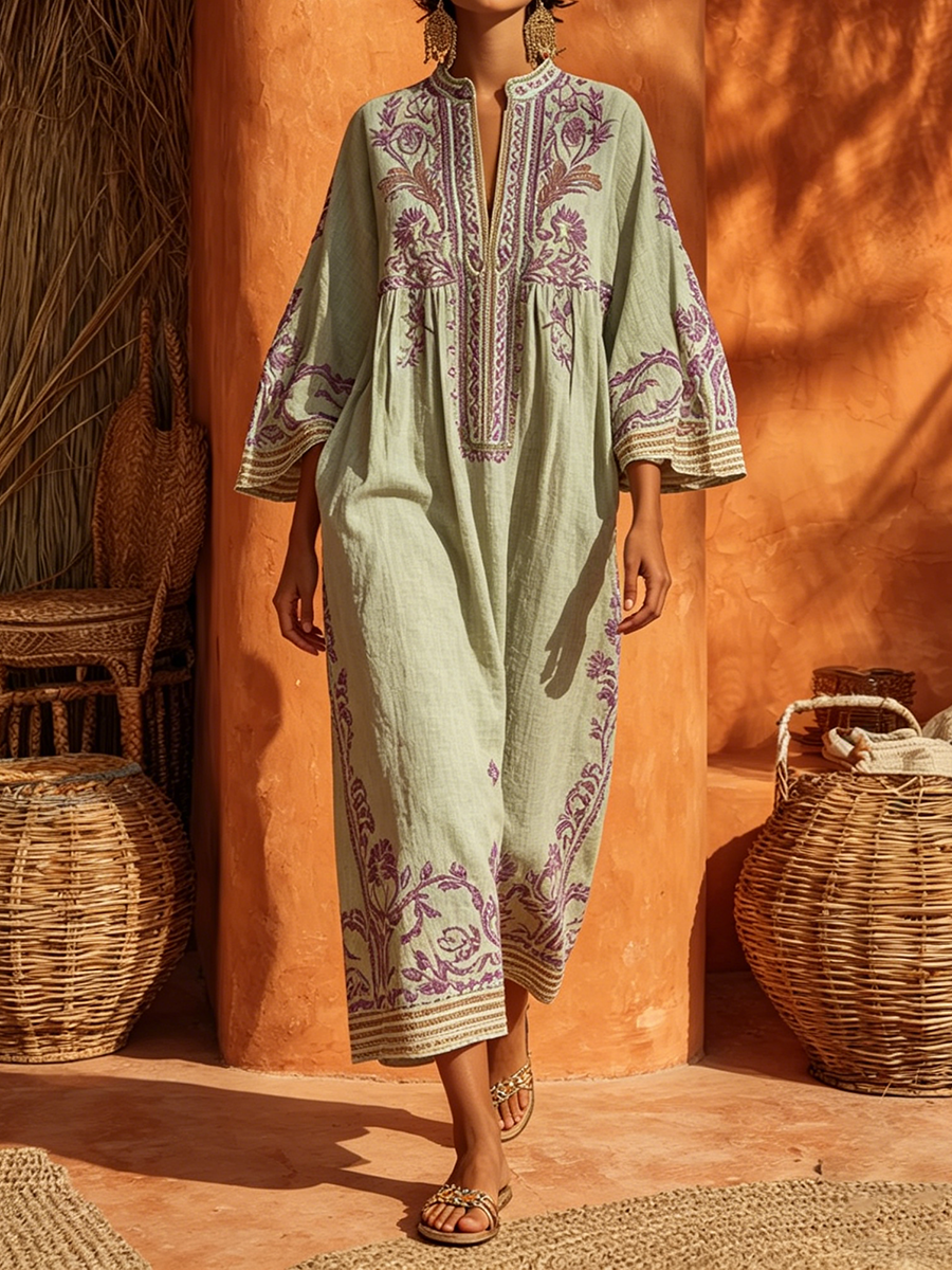 Women's Embroidered Floral Dress – Flowy Formal Occasion Dress