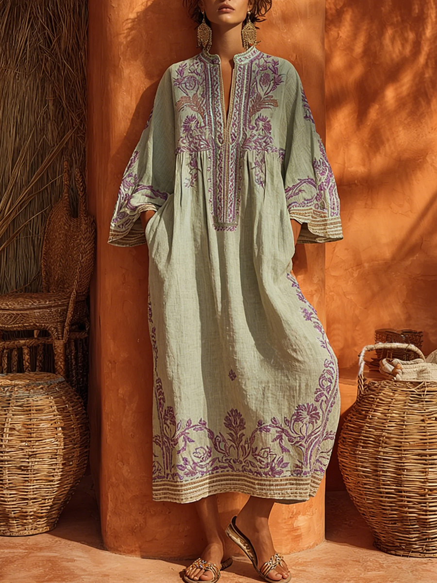Women's Embroidered Floral Dress – Flowy Formal Occasion Dress