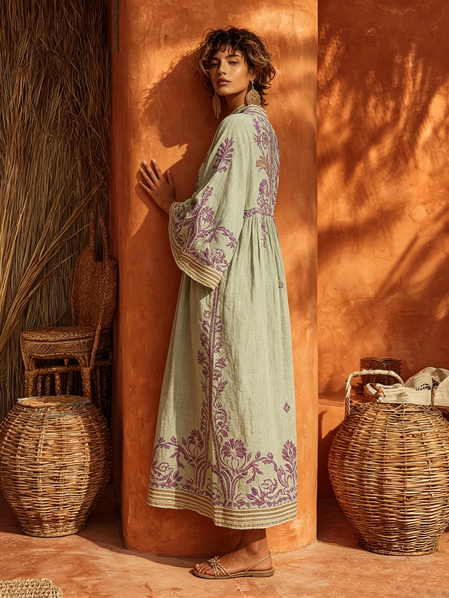Women's Embroidered Floral Dress – Flowy Formal Occasion Dress
