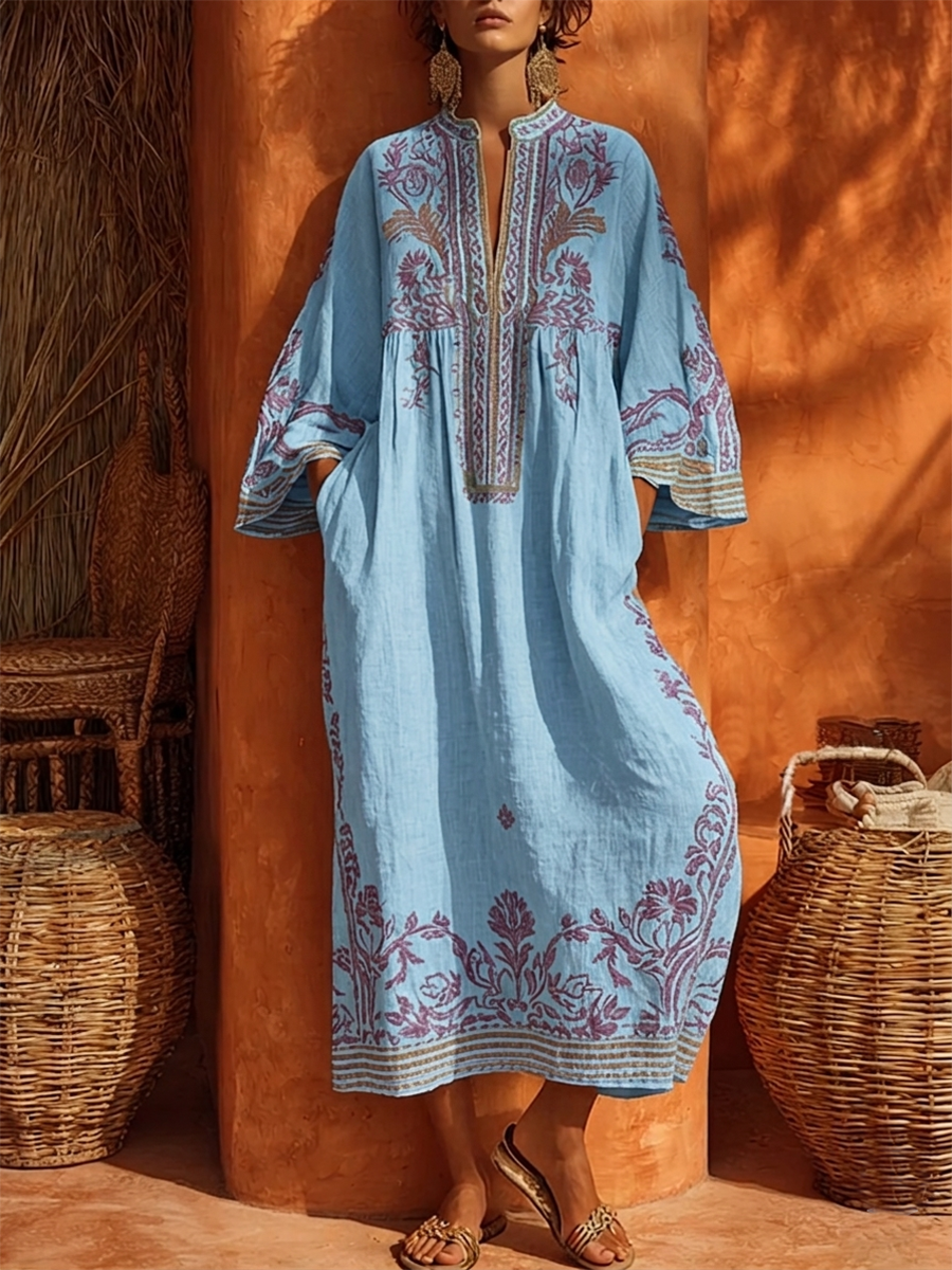 Women's Embroidered Floral Dress – Flowy Formal Occasion Dress