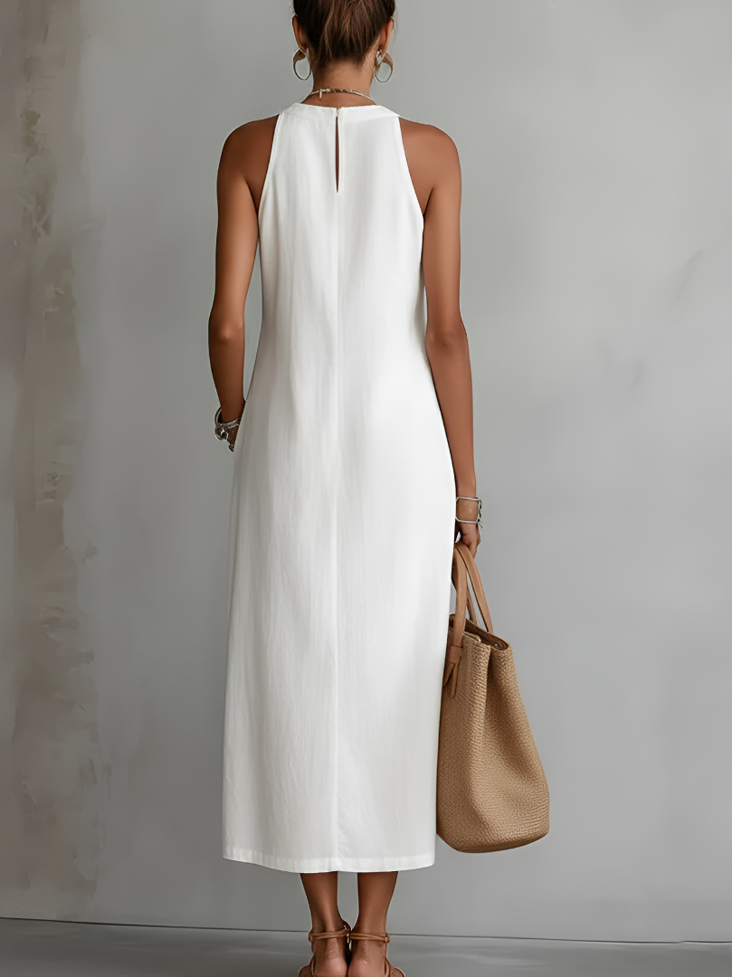 Women's Sleeveless High Neck Midi Dress – Flowy Pocket Occasion Dress