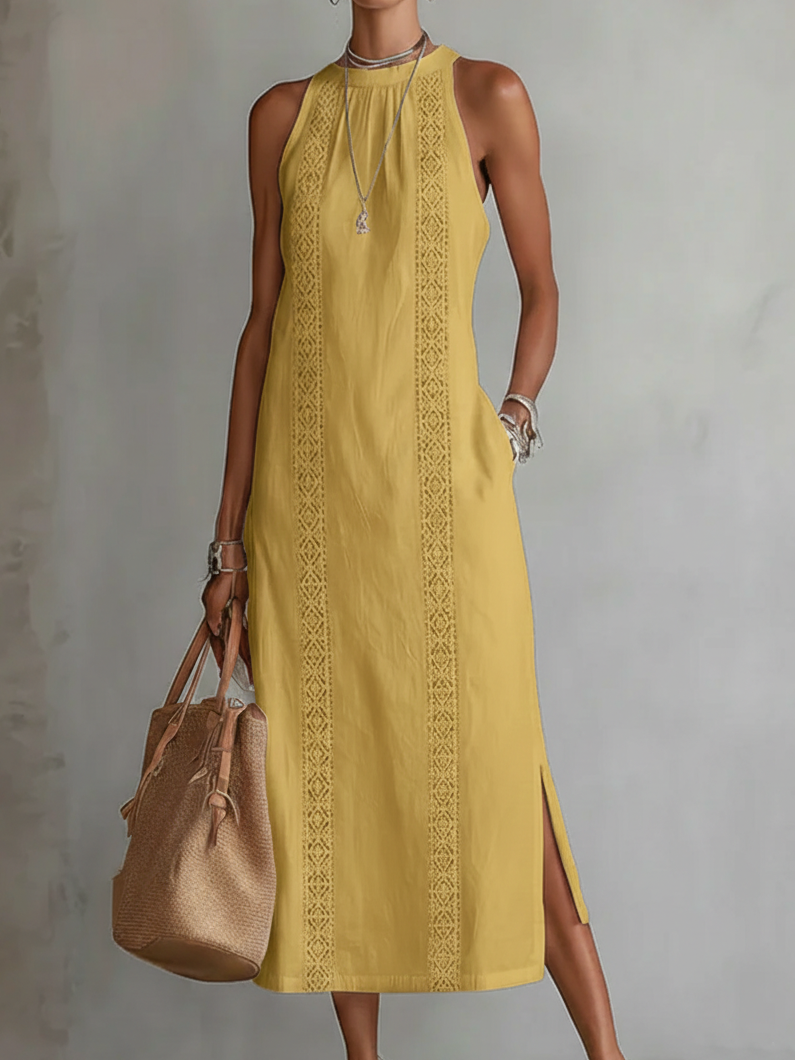 Women's Sleeveless High Neck Dress – Flowy Summer Midi Dress
