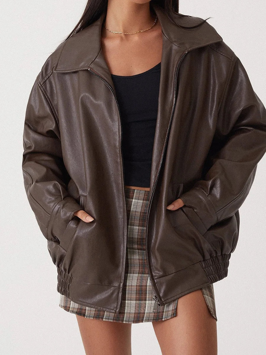Women's Oversized Zip Jacket – Wide Collar Jacket
