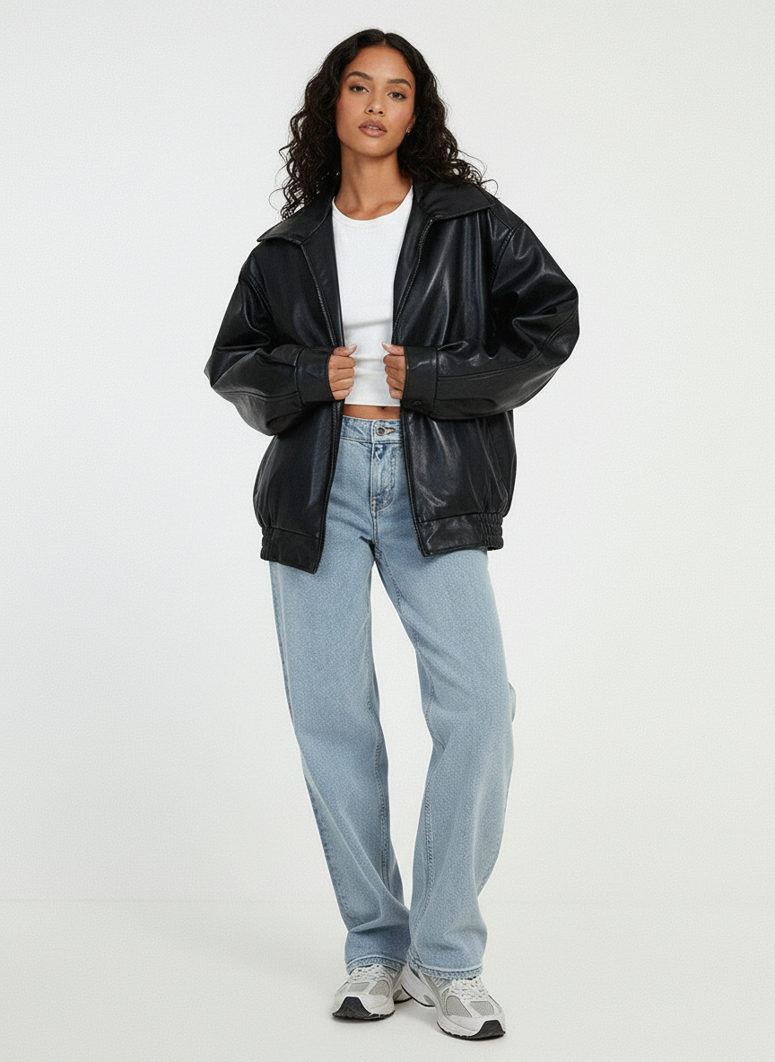 Women's Oversized Zip Jacket – Wide Collar Jacket
