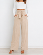Women's Bow Tie Paperbag Waist Pants – High Rise Wide Leg Trousers