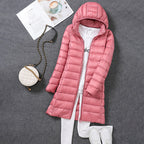 Women's Lightweight Puffer Coat – Longline Removable Hood Jacket