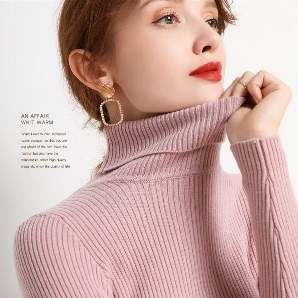 Women's Classic Roll Neck Sweater – Turtleneck Winter Knit Sweater