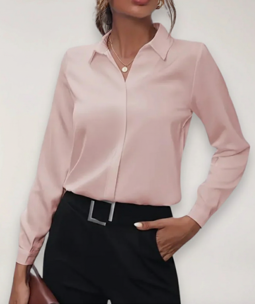Women's Office Button Front Blouse – Tailored Classic Work Blouse