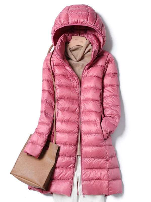 Women's Lightweight Puffer Coat – Longline Removable Hood Jacket