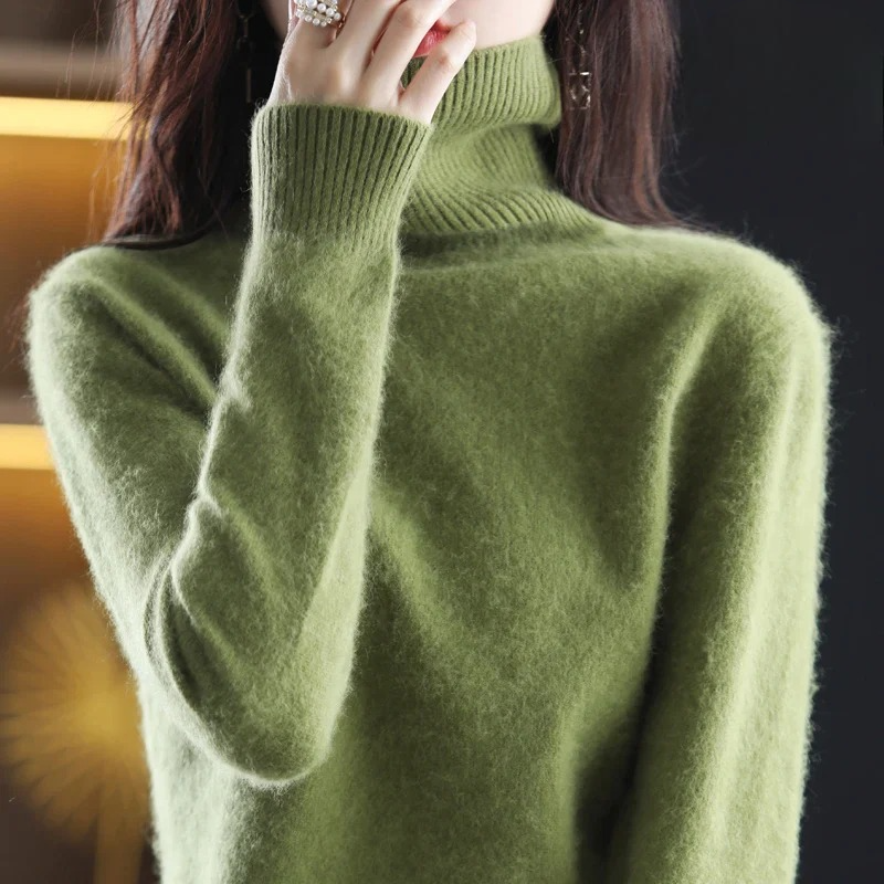 Women's Classic High Neck Sweater – Winter Turtleneck Knit Pullover