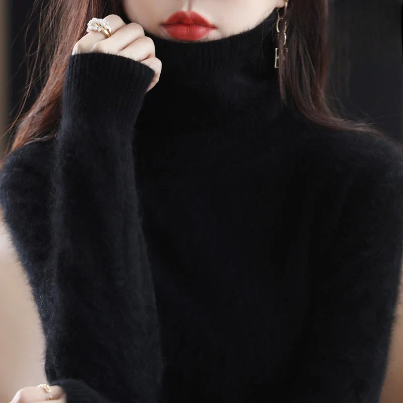 Women's Classic High Neck Sweater – Winter Turtleneck Knit Pullover