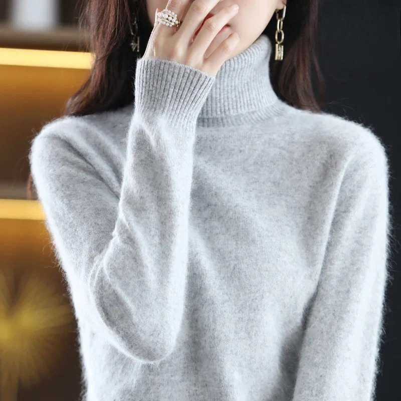 Women's Classic High Neck Sweater – Winter Turtleneck Knit Pullover