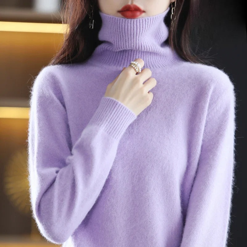 Women's Classic High Neck Sweater – Winter Turtleneck Knit Pullover