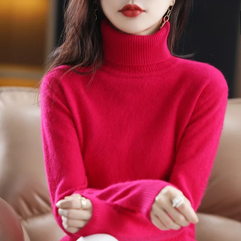 Women's Classic High Neck Sweater – Winter Turtleneck Knit Pullover