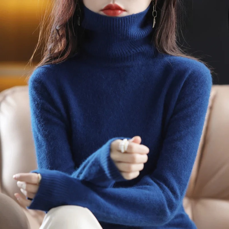 Women's Classic High Neck Sweater – Winter Turtleneck Knit Pullover