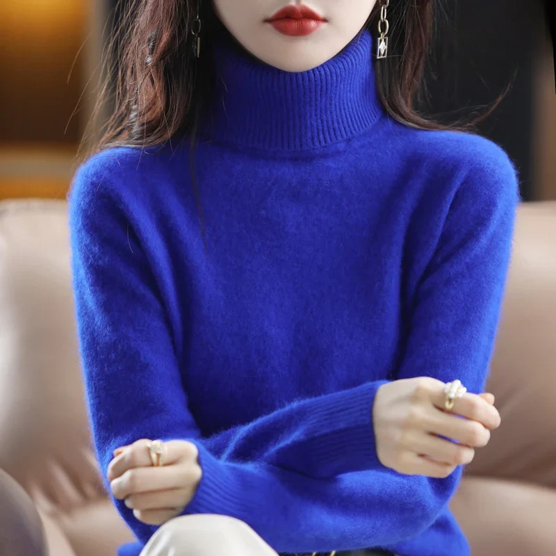 Women's Classic High Neck Sweater – Winter Turtleneck Knit Pullover