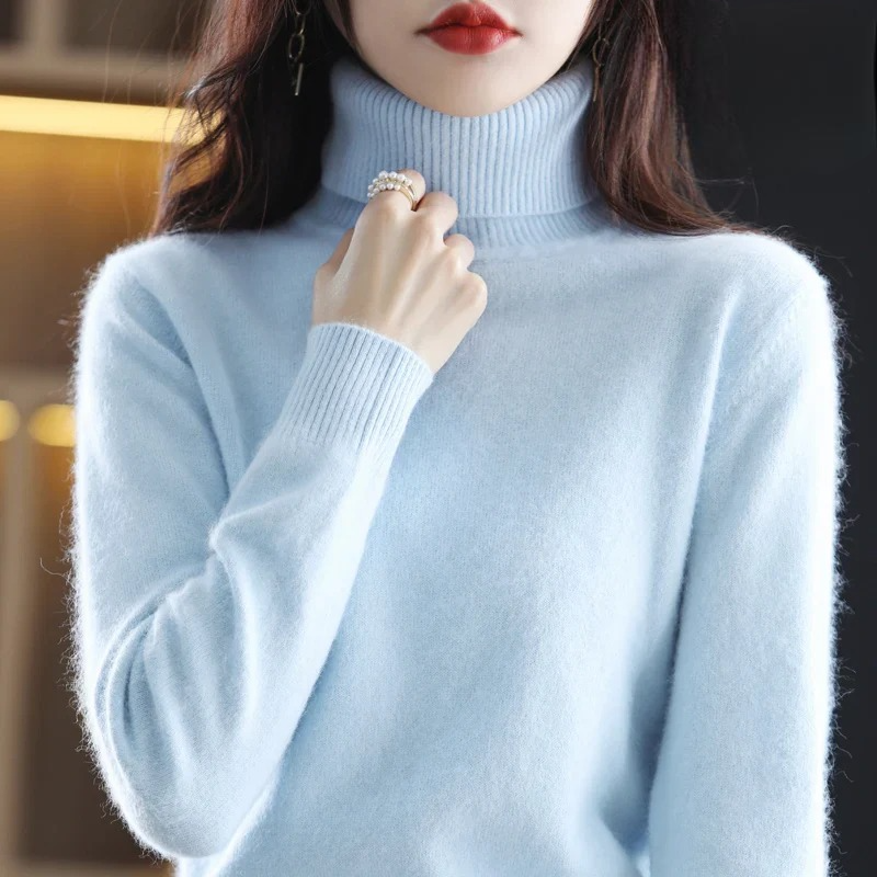 Women's Classic High Neck Sweater – Winter Turtleneck Knit Pullover