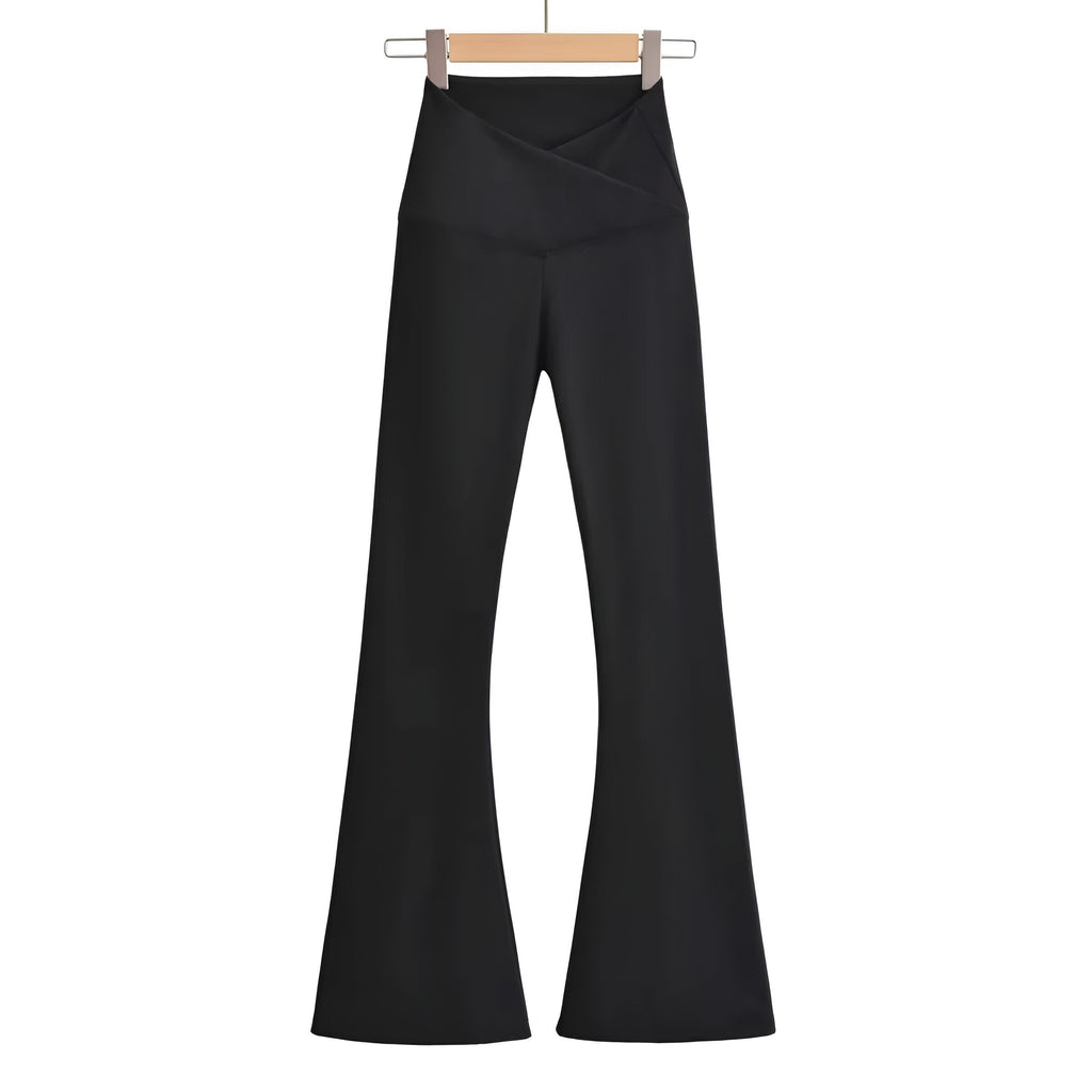 Women's High Waisted Flared Stretch Trousers – Fitted Everyday Pants
