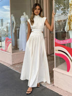 Women's Mock Neck Cutout Maxi Dress – Sleeveless Fitted Evening Dress