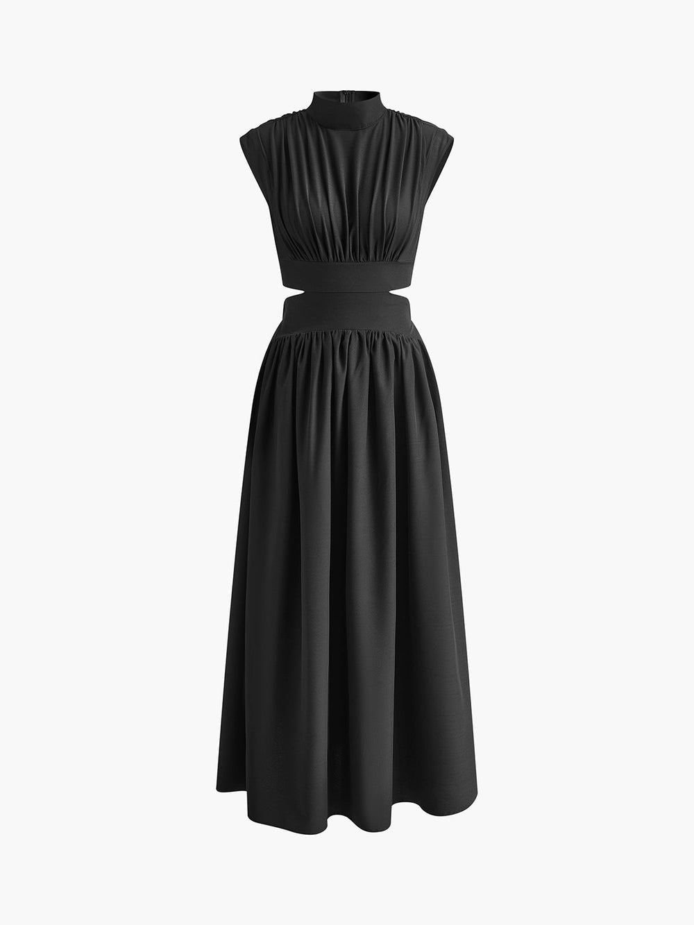 Women's Mock Neck Cutout Maxi Dress – Sleeveless Fitted Evening Dress