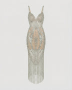 Alanah | Sleeveless Sequin Midi Dress with v-neck