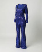 Women's Long Sleeve Sequin Jumpsuit – Fitted Cocktail Party Jumpsuit