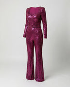 Women's Long Sleeve Sequin Jumpsuit – Fitted Cocktail Party Jumpsuit