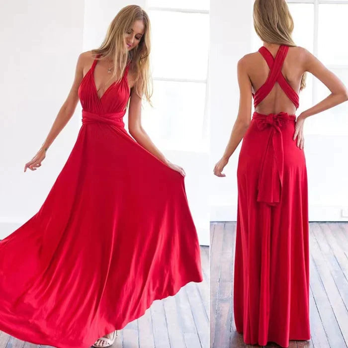 Women's Multiway Wrap Maxi Dress – Convertible Strappy Occasion Dress