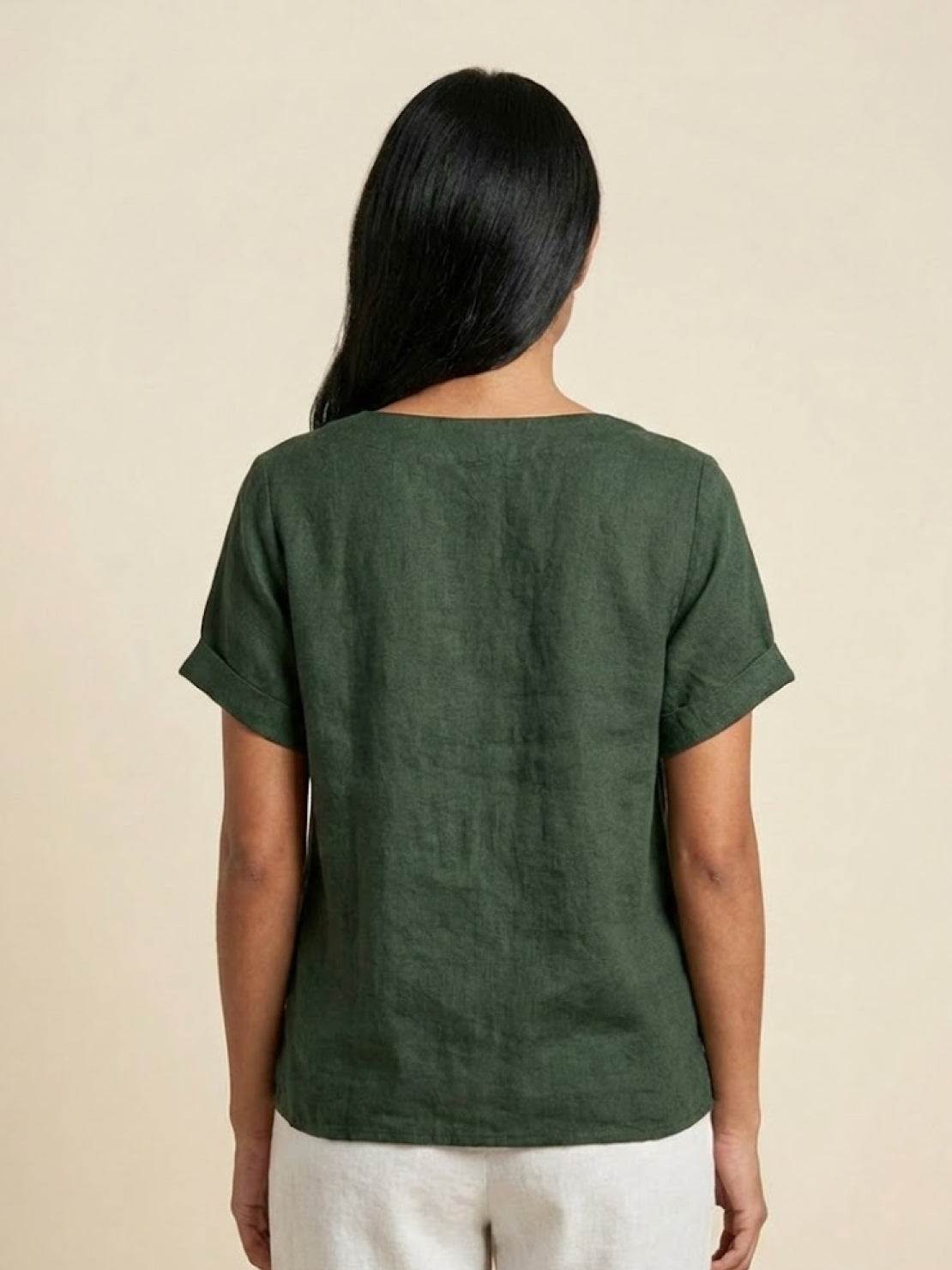 Women's Crew Neck Button Blouse – Relaxed Fit Long Sleeve Blouse