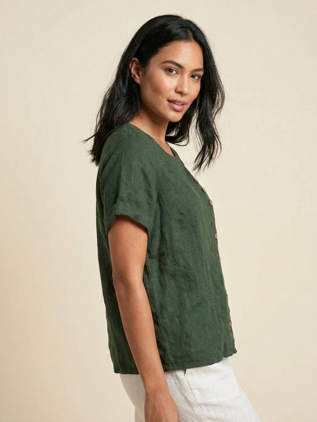 Women's Crew Neck Button Blouse – Relaxed Fit Long Sleeve Blouse